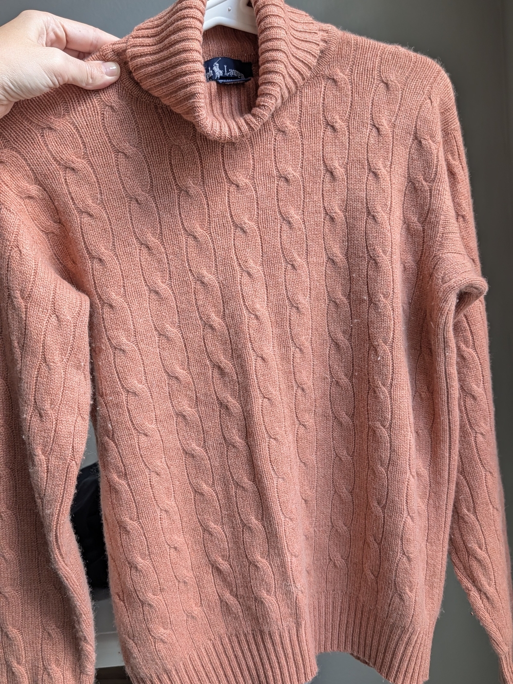 100% Cashmere Lauren Ralph Cable Knit Turtleneck Sweater - Rose pink